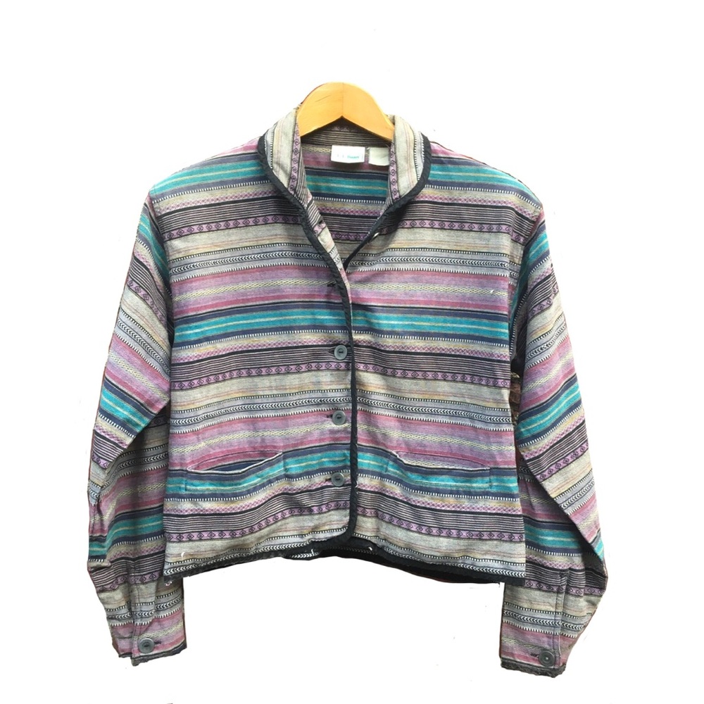 Vintage LL Bean Jacket Multicolor Folk Stripe 90s Y2k Distressed 20” Pit - Pit S